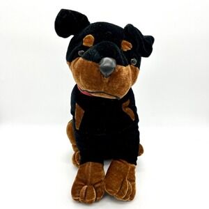 Six Flags Rottweiler Plush Dog Stuffed Animal Toy Red Collar‎ 12"